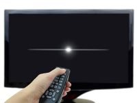 3D black tv display with hand and remote control